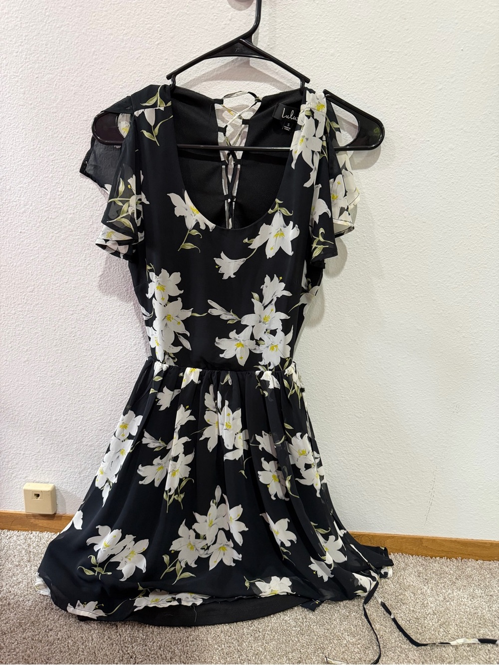 Lulu's Black Mini Dress with White Floral Print
